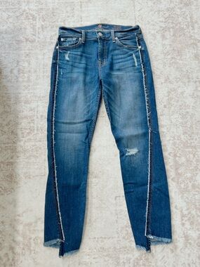 Women’s 7 for All Mankind The Ankle Skinny Raw-Hem Blue Jeans Size 27